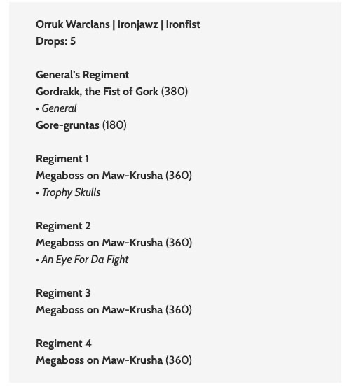 Army list from the event