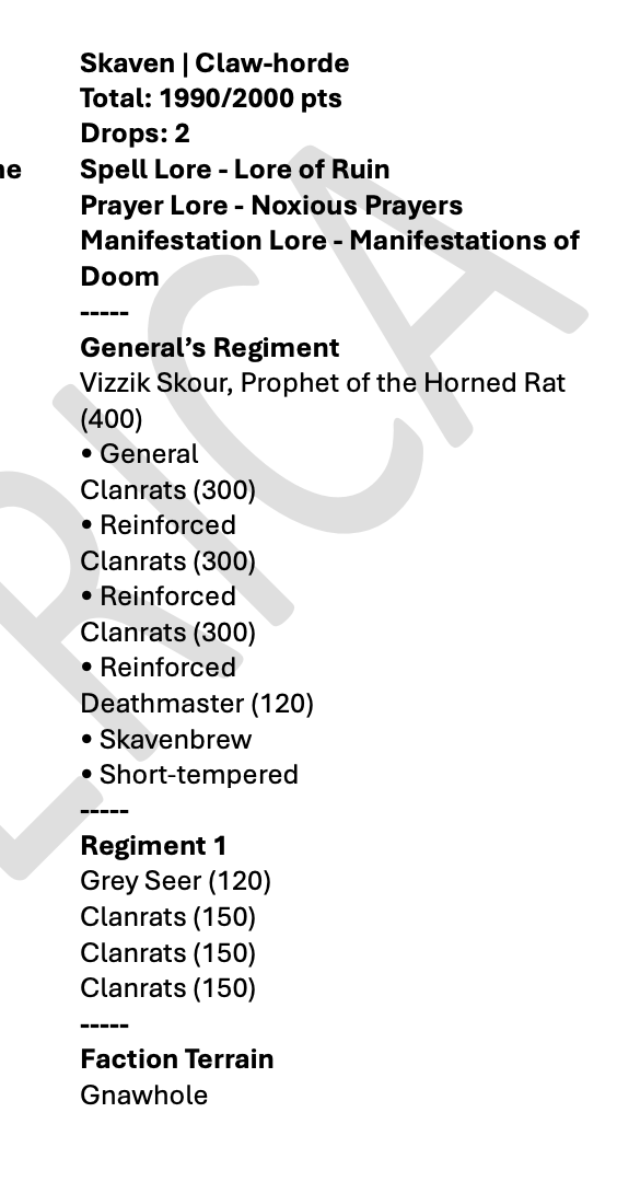 Skaven list for the Leoben championships