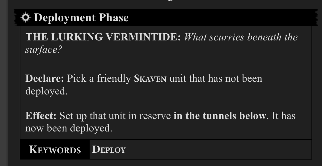 Clanrats tunnelling/deployment rule screenshot