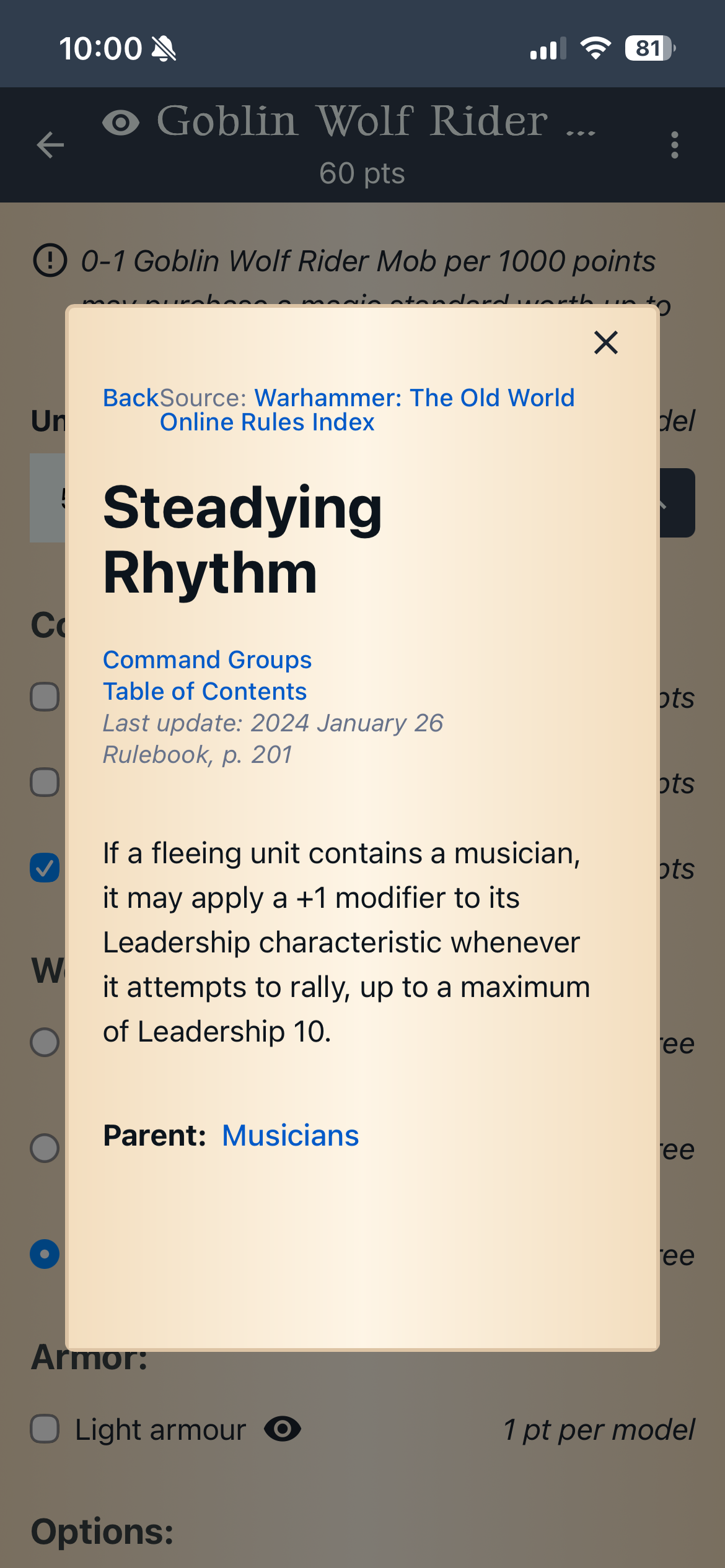 Musician and rally rules screenshot