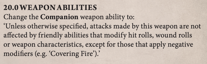 Screenshot discussing companion attack modifiers