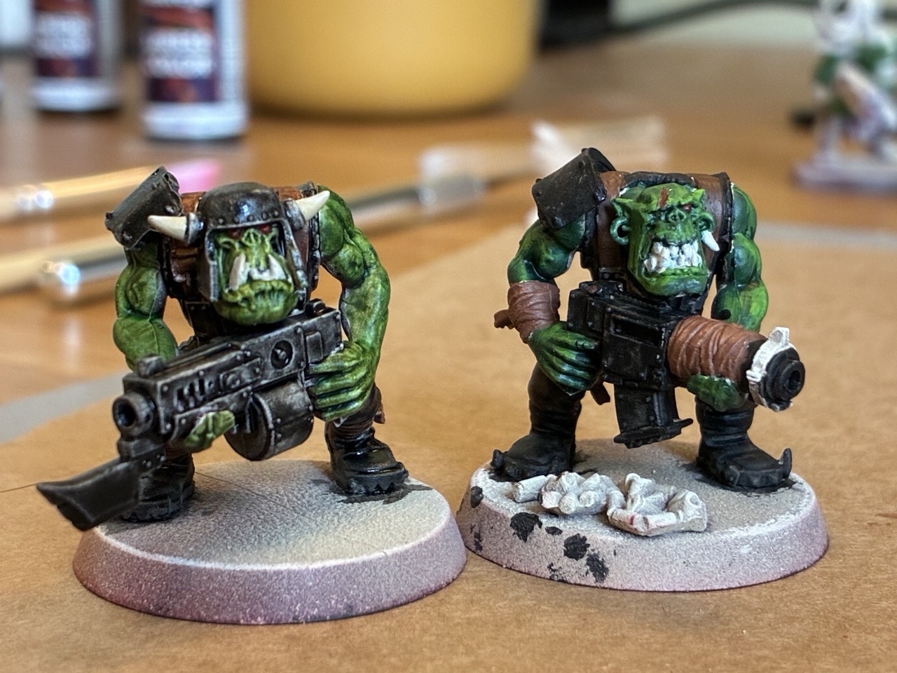 Work in progress comparison: Contrast on the left, acrylics on the right