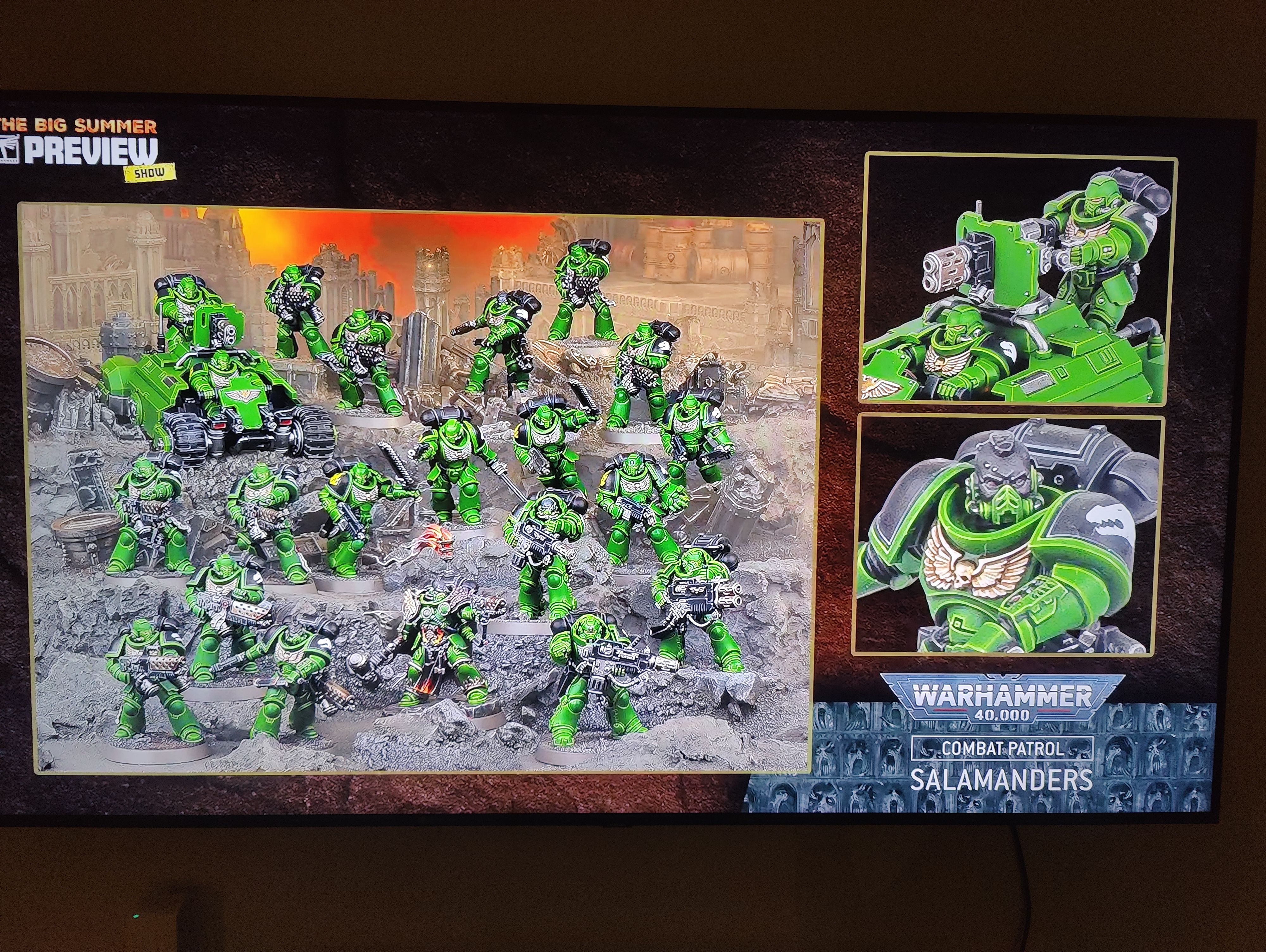 Preview slide with multiple new Space Marine chapter products