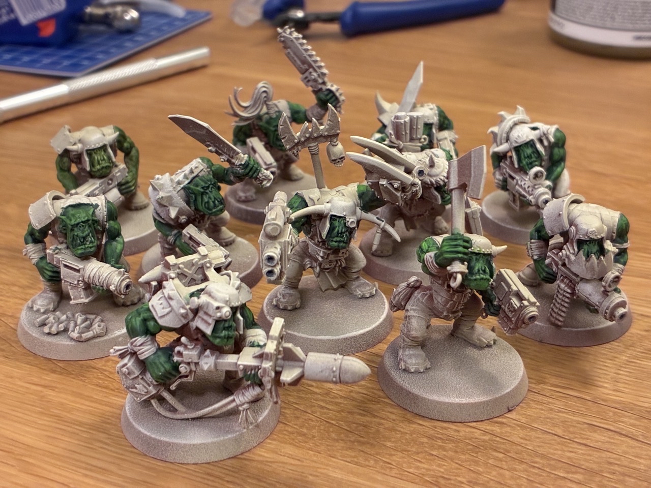 A group of painted ork boys