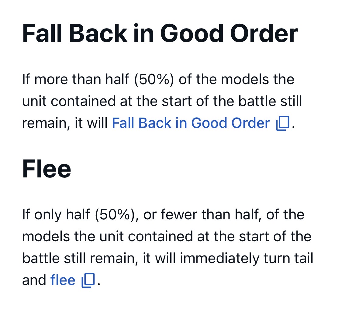 Less than 50% casualties rules reference