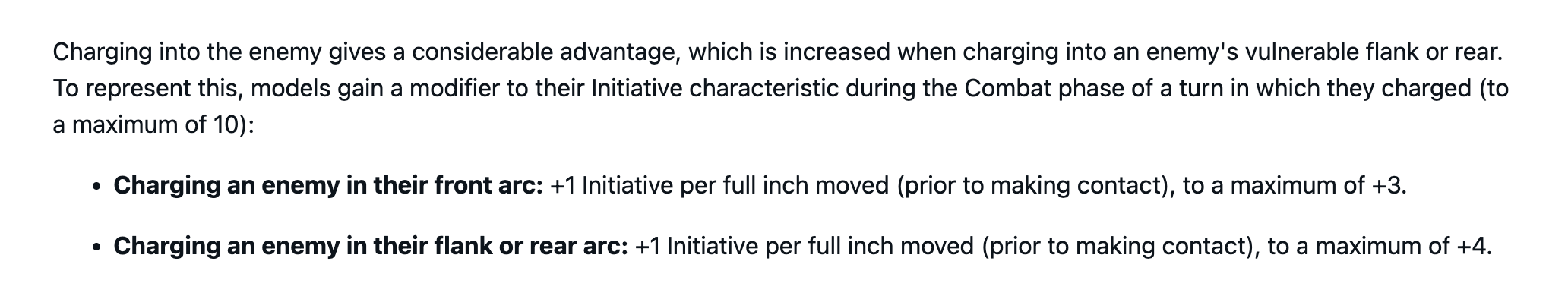 Rules note about initiative bonus for rear or flank charges