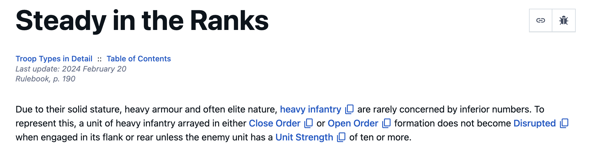 Rules screenshot about Heavy Infantry and Unit Strength